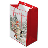 Weihnachtsgel und Kaninchen Mittlere Geschenktüte (Vorderseite Schrägansicht)