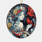 Weihnachtsgel und Kardinäle Keramik Ornament (Links)