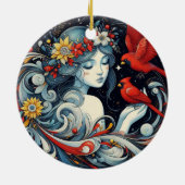 Weihnachtsgel und Kardinäle Keramik Ornament (Hinten)