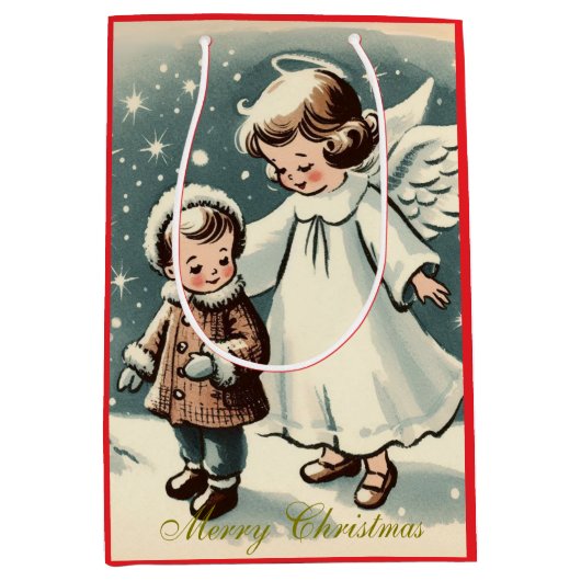 Weihnachtsgel und Kind Mittlere Geschenktüte (Vorderseite)