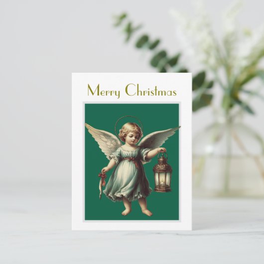 Weihnachtsgel und Lattern Postkarte (Stehend Vorderseite)