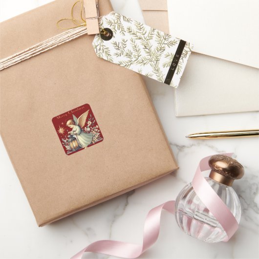 Weihnachtsgel und Lattern Quadratischer Aufkleber (Schenken)