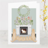 Weihnachtsgelbe Hunde Welpen Feuerplatz Szene Karte (Gelbe Blume)