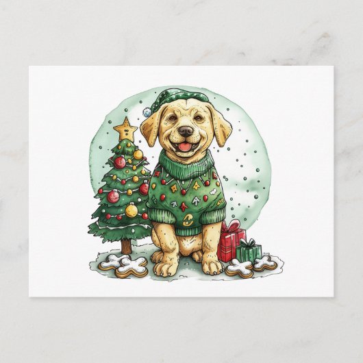 Weihnachtsgelber Labrador Retriever Hund Postkarte (Vorderseite)