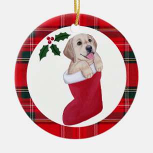 Weihnachtsgelber Labrador-WelpeTartan Keramikornament