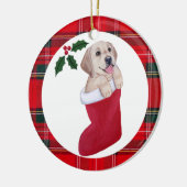 Weihnachtsgelber Labrador-WelpeTartan Keramikornament (Links)