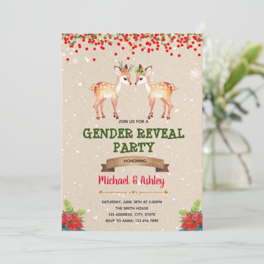 Weihnachtsgeld oder Geschlecht offenbaren Einladun Einladung (Stehend Vorderseite)