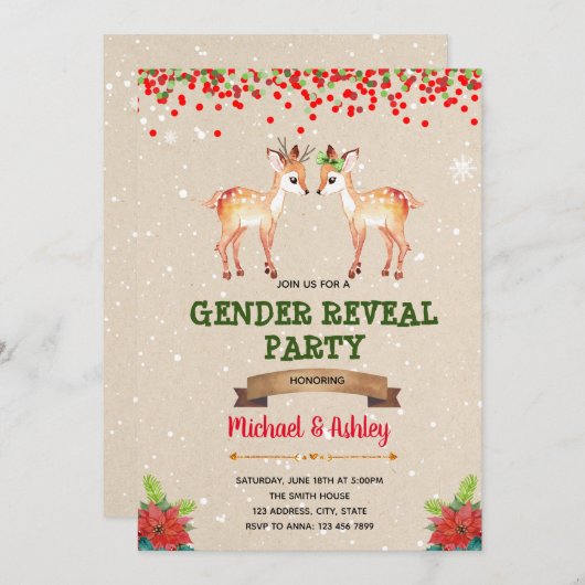 Weihnachtsgeld oder Geschlecht offenbaren Einladun Einladung (Vorne/Hinten)