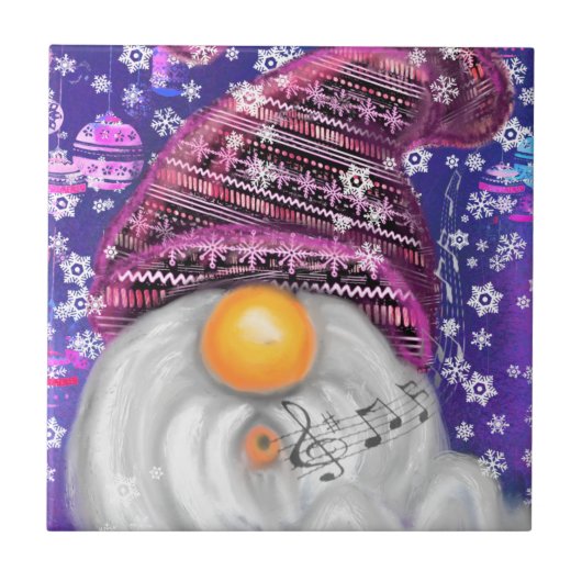 Weihnachtsgenom in Lila Hut Keramik Tile Fliese (Vorderseite)