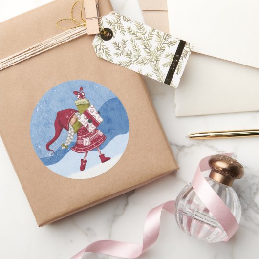 Weihnachtsgenom mit Geschenksticker Runder Aufkleber (Schenken)