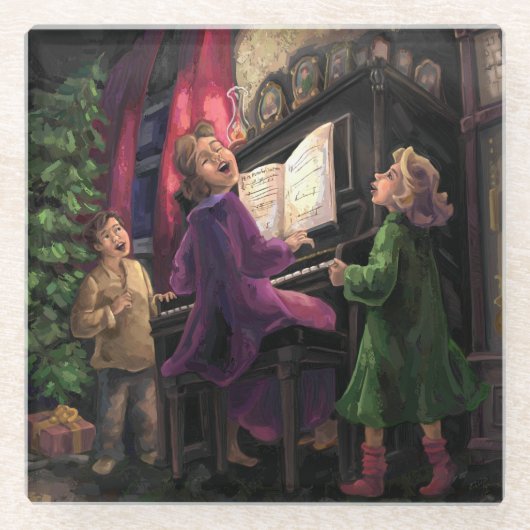 Weihnachtsgesang auf dem Malen Glasuntersetzer (Vorderseite)