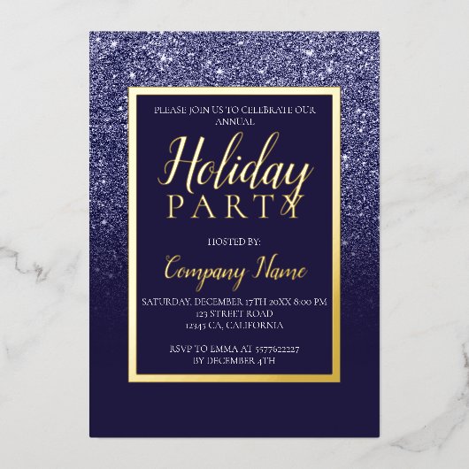 Weihnachtsgeschäft mit Glitzer Folieneinladung (Vorderseite)