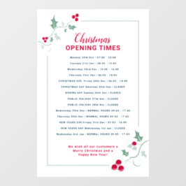 Weihnachtsgeschäftliche Öffnungszeiten, grüner Rot Fensteraufkleber