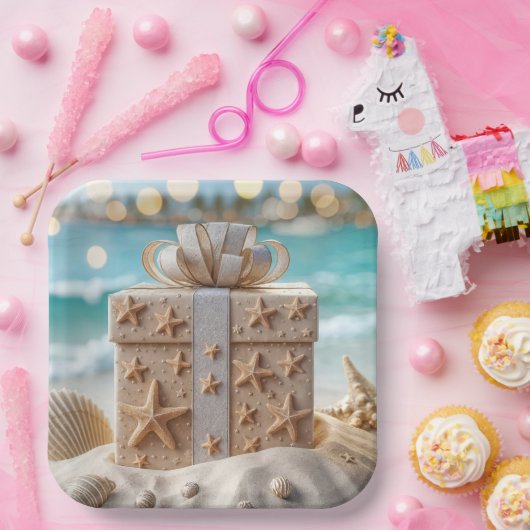 Weihnachtsgeschenk am Strand mit Starfish Pappteller (Party)