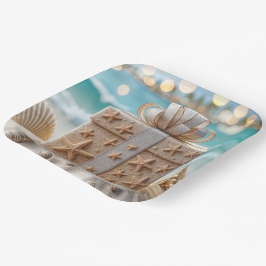 Weihnachtsgeschenk am Strand mit Starfish Pappteller (Gewinkelt)