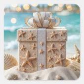 Weihnachtsgeschenk am Strand mit Starfish Quadratischer Aufkleber (Vorderseite)