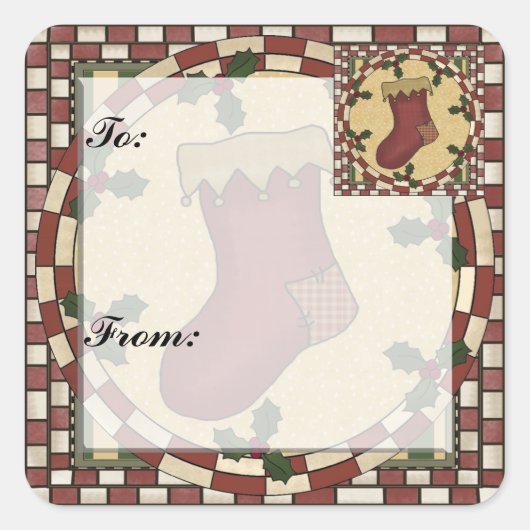 Weihnachtsgeschenk-Aufkleber für Strümpfe Quadratischer Aufkleber (Vorderseite)