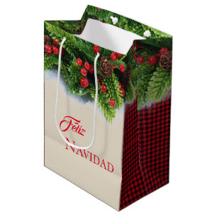 Weihnachtsgeschenk Bag-Evergreen Feliz Navidad Mittlere Geschenktüte