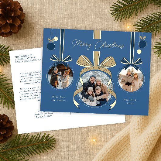 Weihnachtsgeschenk Ball Ball Band Drei Fotos Postkarte