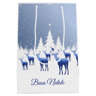 Weihnachtsgeschenk Beutel Blue Deer Buon Natale Mittlere Geschenktüte