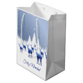 Weihnachtsgeschenk Beutel Blue Deer Feliz Navidad Mittlere Geschenktüte (Rückseite Schrägansicht)