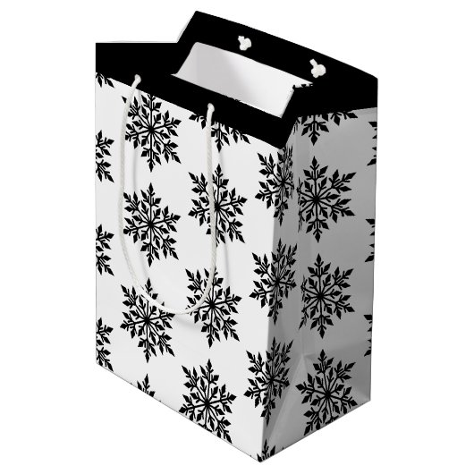 Weihnachtsgeschenk Beutel Schneeflocken Mittlere Geschenktüte (Rückseite Schrägansicht)
