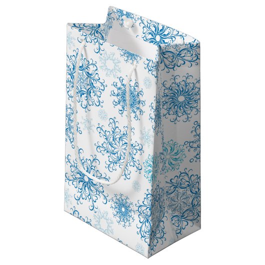 Weihnachtsgeschenk Beutel Snowflakes Kleine Geschenktüte (Vorderseite Schrägansicht)