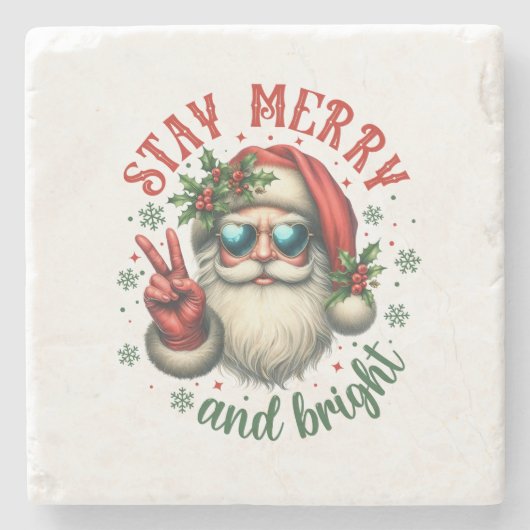 Weihnachtsgeschenk Bleib Fröhlich Steinuntersetzer (Vorderseite)