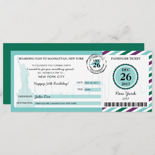 Weihnachtsgeschenk Boarding Pass auf NEW YORK Einladung (Vorne/Hinten)