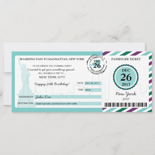 Weihnachtsgeschenk Boarding Pass auf NEW YORK Einladung (Vorderseite)