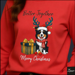 Weihnachtsgeschenk Border Collie Rentier Schal Tri-Blend Shirt