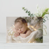 Weihnachtsgeschenk Calligraphy Gold Baby Foto Ankündigung (Stehend Vorderseite)