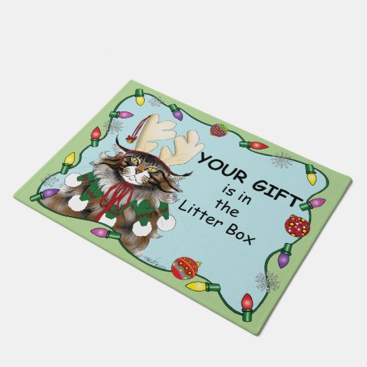 Weihnachtsgeschenk Cat Green Funny Fußmatte (Schrägansicht)