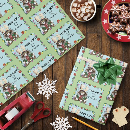 Weihnachtsgeschenk Cat Green Funny Geschenkpapier