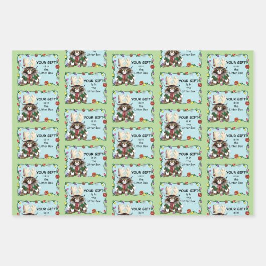 Weihnachtsgeschenk Cat Green Funny Geschenkpapier Set (Vorderseite 2)