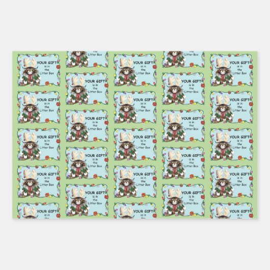 Weihnachtsgeschenk Cat Green Funny Geschenkpapier Set (Vorderseite)