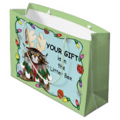 Weihnachtsgeschenk Cat Green Funny Große Geschenktüte (Rückseite Schrägansicht)