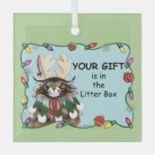 Weihnachtsgeschenk Cat Green Funny Ornament Aus Glas (Vorderseite)