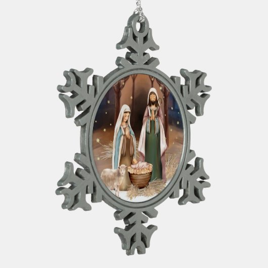 Weihnachtsgeschenk der Krippe Schneeflocken Zinn-Ornament (Links)