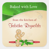 Weihnachtsgeschenk Etikett Gingerbrei Mann Quadratischer Aufkleber (Vorderseite)