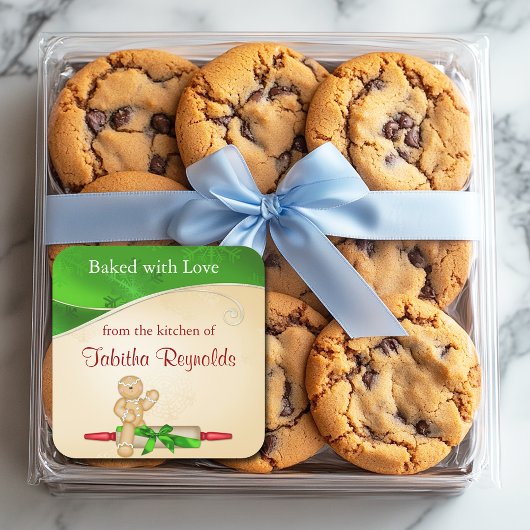 Weihnachtsgeschenk Etikett Gingerbrei Mann Quadratischer Aufkleber