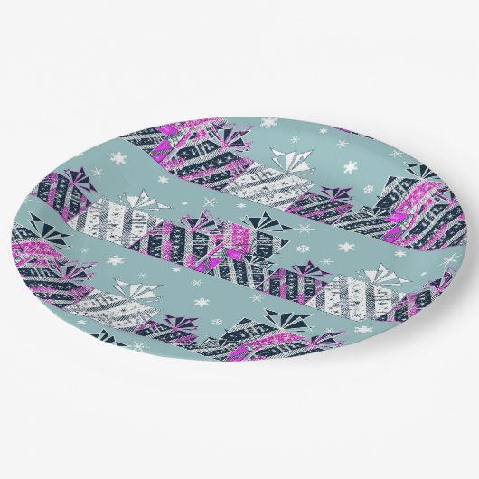 Weihnachtsgeschenk farbenfroh pappteller (Schrägansicht)