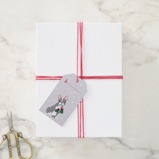 Weihnachtsgeschenk Feiertag Französischer Bulldog  Geschenkanhänger (Mit Garn)