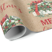 Weihnachtsgeschenk Feiertag Holly Berries Kraft Geschenkpapier (Rolleneckpunkt)