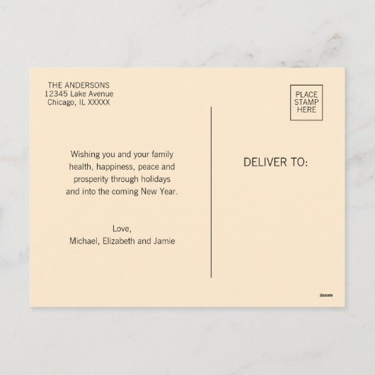 Weihnachtsgeschenk Feiertagspostkarte (Rückseite)