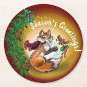 Weihnachtsgeschenk Fox Runder Pappuntersetzer (Vorderseite)