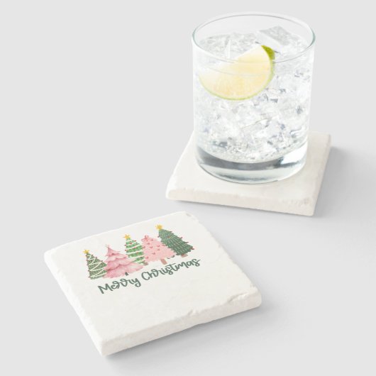 Weihnachtsgeschenk Frohe Weihnachtsbaum Steinuntersetzer (Seitenansicht)