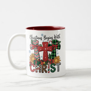 Weihnachtsgeschenk Frohe Xmas Kariert Religiöses K Zweifarbige Tasse