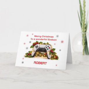 Weihnachtsgeschenk für den Patenkind-Spielcontroll Feiertagskarte