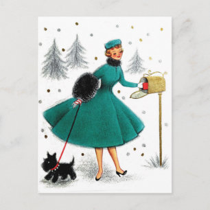 Weihnachtsgeschenk für eine Dame mit kleinem Hund Postkarte